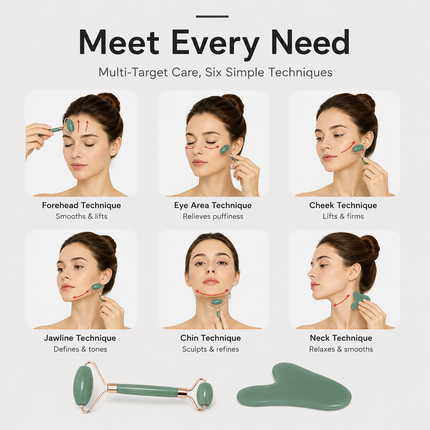 Face Roller and Gua Sha Set with Scalp Massager, 4 Piece Face Massager Kit – image 7
