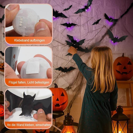 Halloween 3D Wall Decor 104 Pack, Halloween Bats Spiders and Ghost Decorations with LED Lights – image 6