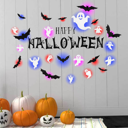 Halloween 3D Wall Decor 104 Pack, Halloween Bats Spiders and Ghost Decorations with LED Lights – image 4