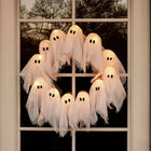 Halloween Wreath with Lights, Ghost Wreath with 12 Battery Operated LED Ghosts, Halloween Front Door Decor, Halloween Window