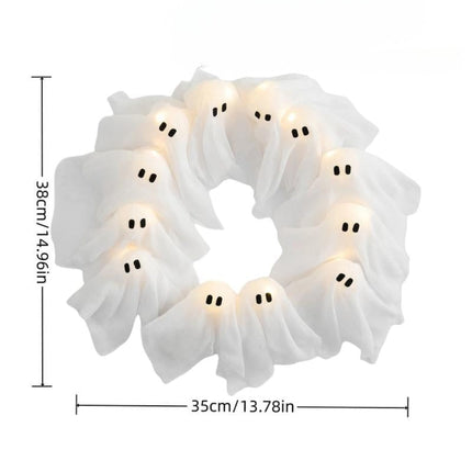 Halloween Wreath with Lights, Ghost Wreath with 12 Battery Operated LED Ghosts – image 4