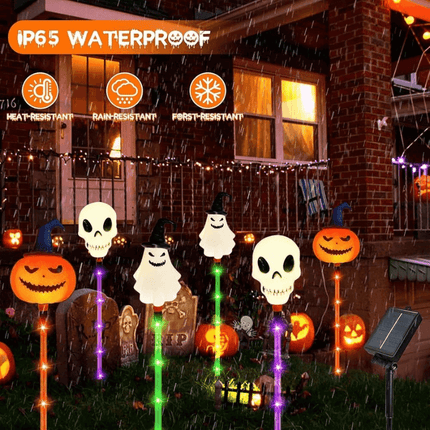 Halloween Outdoor Solar Lights 6 Pack, Solar Pathway Lights with Pumpkin Ghost and Skull Stakes – image 4