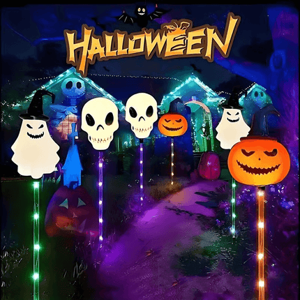 Halloween Outdoor Solar Lights 6 Pack, Solar Pathway Lights with Pumpkin Ghost and Skull Stakes