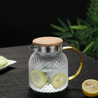 Glass Water Jug with Bamboo Lid, Heat Resistant Glass Pitcher with Strainer, Glass Carafe for Tea and Cocktails