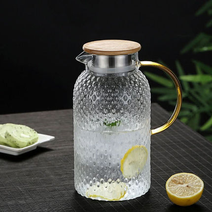 Glass Pitcher with Lid, Glass Carafe with Bamboo Lid and Spout