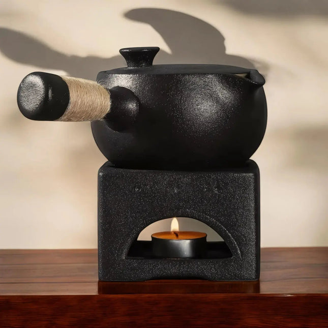 Japanese Teapot with Warmer, Stoneware Gongfu Tea Set