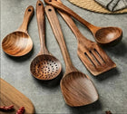 Teak Wood Kitchen Utensil Set, Wooden Spoons and Spatula for Cooking, Wooden Cooking Utensils Safe for Nonstick Cookware