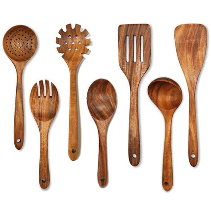 Teak Wood Kitchen Utensil Set, Wooden Spoons and Spatula for Cooking – image 8
