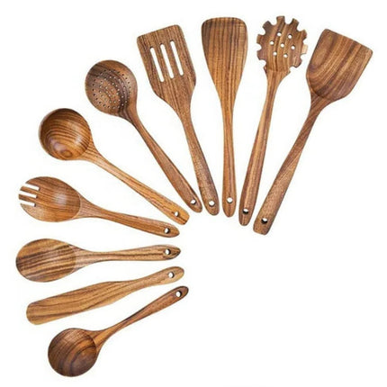 Teak Wood Kitchen Utensil Set, Wooden Cooking Utensils Safe for Nonstick Cookware – image 7