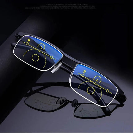 Blue Light Glasses, Progressive Reading Glasses with UV Protection, Photochromic Anti Glare Glasses for Driving