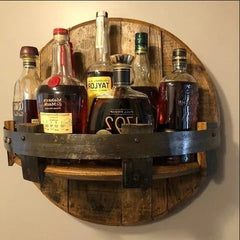Whiskey Barrel Wall Shelf, Rustic Bar Shelf for Bourbon Bottle Display, Reclaimed Liquor Shelf, Rustic Home Decor