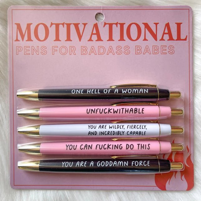 Black Pens, Funny Pens Set of 5 with Swear Words