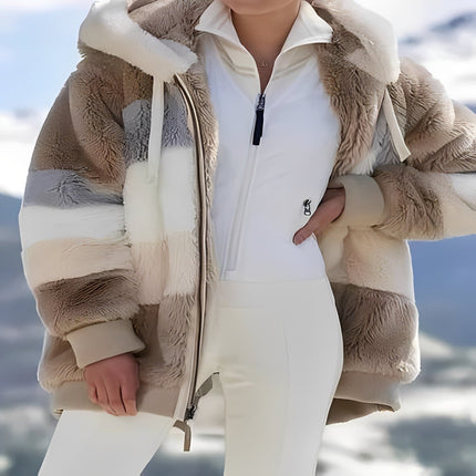 Faux Fur Coat for Women, Womens Winter Coat with Drawstring Hood, Oversized Plus Size Winter Coat
