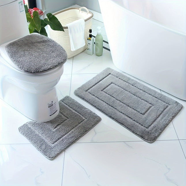 Bath Mat Set, Non Slip Bathroom Rug Set with Toilet Rug, Quick Drying Washable Bathroom Mat, Microfiber Bath Rug