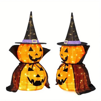 Halloween Pumpkins 3 ft 2 Pack, Lighted Pumpkin Decorations with Hat and Cape – image 6