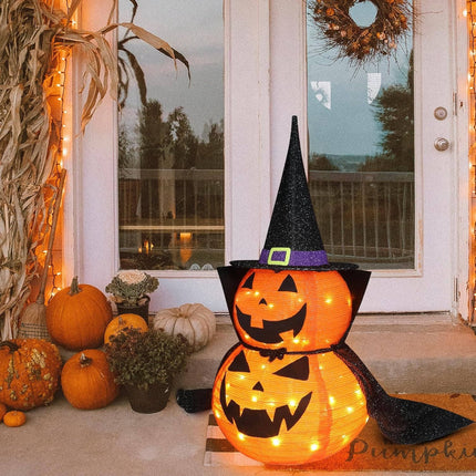 Halloween Pumpkins 3 ft 2 Pack, Lighted Pumpkin Decorations with Hat and Cape – image 4