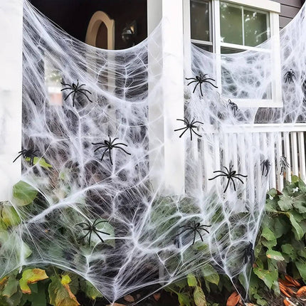 Spider Webs with Spiders 200 sq ft, Giant Spider Web Halloween Door Decoration – image 6