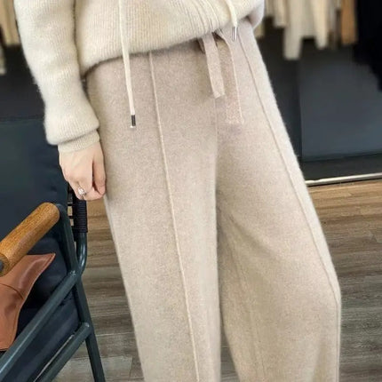 Wide Leg Pants for Women, Womens Wool Pants with Elastic Waist and Belt – image 13