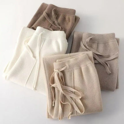 Knit Wide Leg Trousers in Wool Cashmere Blend, Womens Wool Pants with Elastic Waist and Belt – image 16