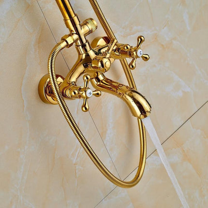 Shower Faucet Set with 8 Inch Rainfall Shower Head, Gold Brass Shower Kit with Handheld and Tub Spout – image 2