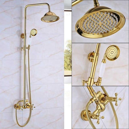 Shower Faucet Set with 8 Inch Rainfall Shower Head, Gold Brass Shower Kit with Handheld and Tub Spout – image 9