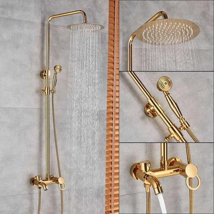 Shower Faucet Set with 8 Inch Rainfall Shower Head, Gold Brass Shower Kit with Handheld and Tub Spout – image 7