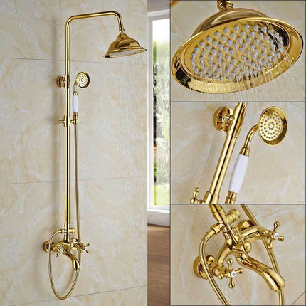 Shower Faucet Set with 8 Inch Rainfall Shower Head, Gold Brass Shower Kit with Handheld and Tub Spout