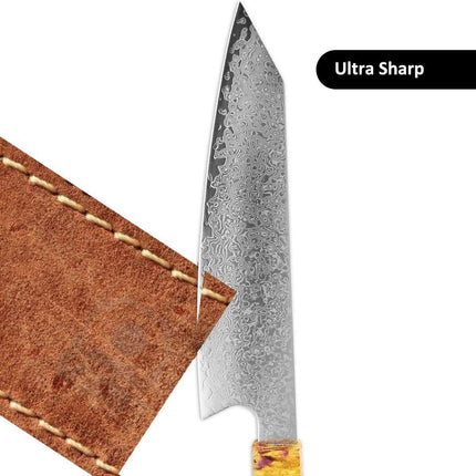 Japanese Chef Knife 8 Inch, VG10 Damascus Steel Kitchen Knife with Stabilized Wood Handle for Home Cooking.