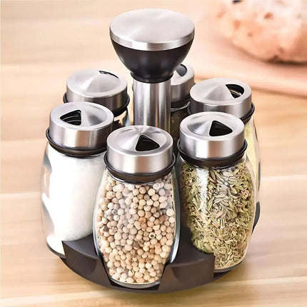 Rotating Spice Rack with 6 Glass Spice Jars, Seasoning Rack with Stainless Steel Lids – image 4