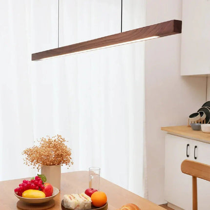 Linear Pendant Light, Wood Hanging Light Fixture in Pine or Walnut Finish