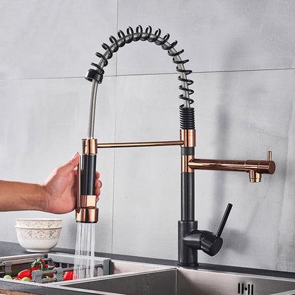 Kitchen Faucet with Sprayer, Pull Down Spring Kitchen Sink Faucet, 360 Degree Brass Kitchen Faucet with Single Handle