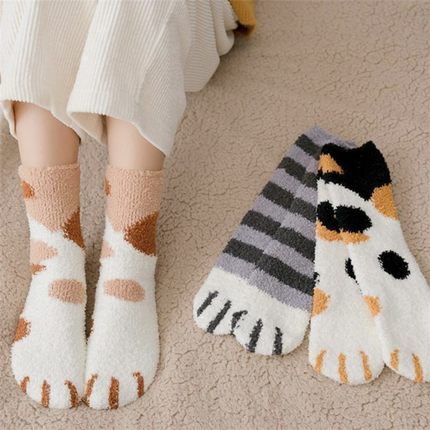 Fuzzy Socks with Cat Paw Design, Warm Socks for Winter