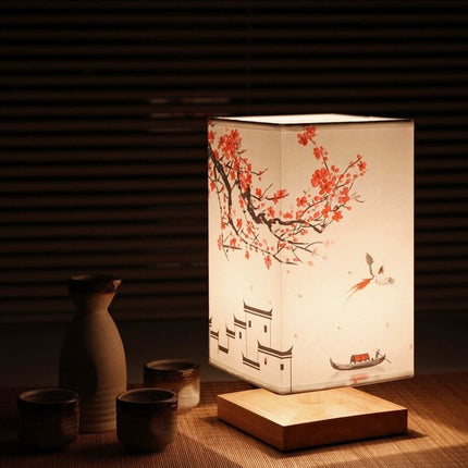 Paper Table Lamp, Japanese Style Bedside Lamp for Bedroom and Living Room, Warm Light Nightstand Lamp with Paper Shade