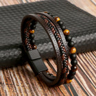 Mens Bracelet Set, Braided Faux Leather Bracelets for Men, Stacking Bracelets with Pearl Band