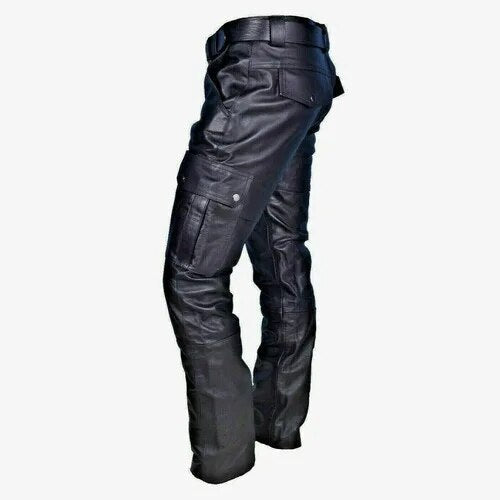 Synthetic Leather Pants for Men, Mens Motorcycle Pants with Cargo Pockets, Straight Leg Mens Trousers for Casual Wear_00