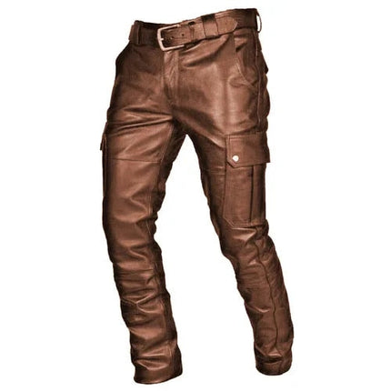 Synthetic Leather Pants for Men, Mens Motorcycle Pants with Cargo Pockets