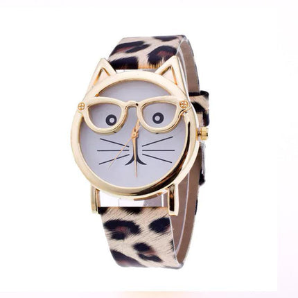 Cartoon Watch with Cute Cat Dial, Kids Watch and Analog Watch for Adults, Cat Gifts for Cat Lovers