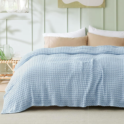 Cozy Haven | Cooling Waffle Queen Blanket with Lightweight Cotton & Bamboo | Soft Summer Throw for Hot Sleepers