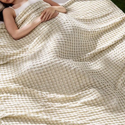 Cozy Haven | Cooling Waffle Queen Blanket with Lightweight Cotton & Bamboo | Soft Summer Throw for Hot Sleepers