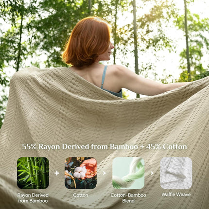Cooling Waffle Blanket  – Lightweight Breathable Cotton Summer Blanket of Rayon Derived from Bamboo for Hot Sleepers, Soft Cozy Blankets with Ideal Weight for Bed, White, 90"x90"