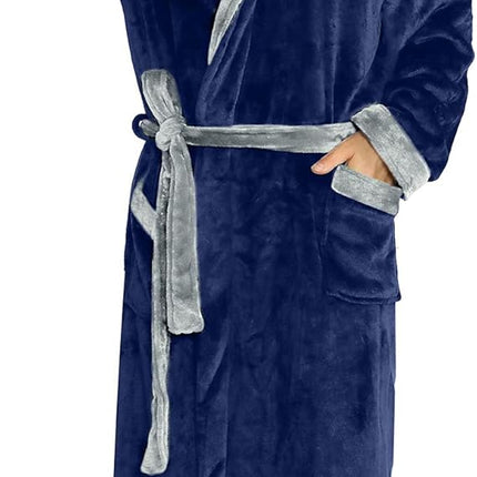 Luxury Men's Bathrobe - Robbie-Dark Blue/Light Gray-S/M-Nora Luxe