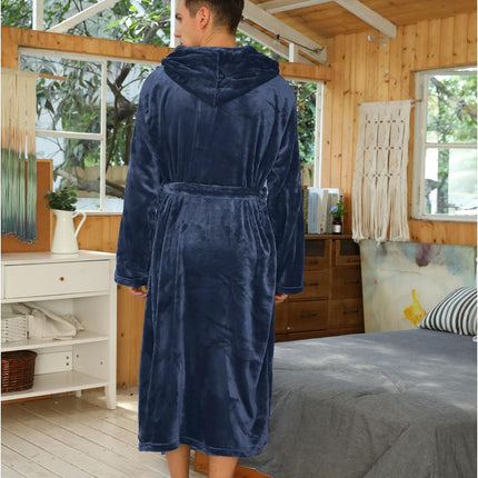 Bathrobes for Men, Mens Robe with Hood and Pockets, Fleece Bath Robe, Two Tone Mens Housecoat – image 13