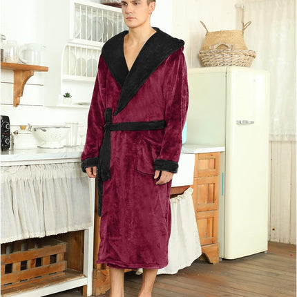 Bathrobes for Men, Mens Robe with Hood and Pockets, Fleece Bath Robe, Two Tone Mens Housecoat – image 16