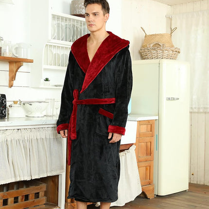 Bathrobes for Men, Mens Robe with Hood and Pockets, Fleece Bath Robe, Two Tone Mens Housecoat – image 25
