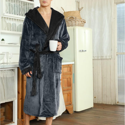 Bathrobes for Men, Mens Robe with Hood and Pockets, Fleece Bath Robe, Two Tone Mens Housecoat – image 31
