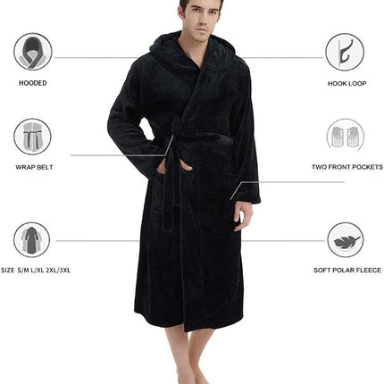 Bathrobes for Men, Mens Robe with Hood and Pockets, Fleece Bath Robe, Two Tone Mens Housecoat – image 37