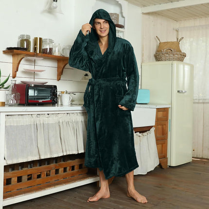 Bathrobes for Men, Mens Robe with Hood and Pockets, Fleece Bath Robe, Two Tone Mens Housecoat – image 4