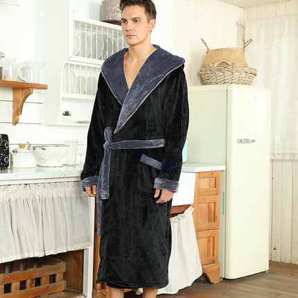 Bathrobes for Men, Mens Robe with Hood and Pockets, Fleece Bath Robe, Two Tone Mens Housecoat – image 7