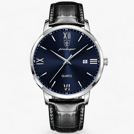 Mens Quartz Watch with Leather Strap, Classic Leather Watch with Buckle Closure – image 5