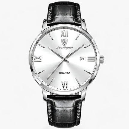Mens Quartz Watch with Leather Strap, Gold and Silver Analog Watch – image 4